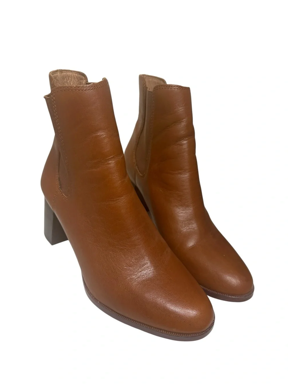 Madewell The Laura English Saddle Brown Leather Heeled Chelsea Booties Size 8